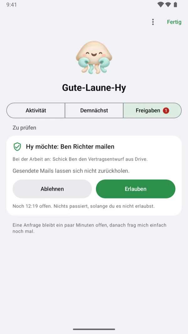 Freigaben: Hy fragt, bevor es Ben Richter eine E-Mail schickt.