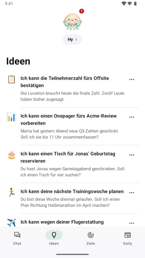 Ideen: Hinweise aus Gmail und Google Kalender, jeweils mit dem Grund, warum jetzt.